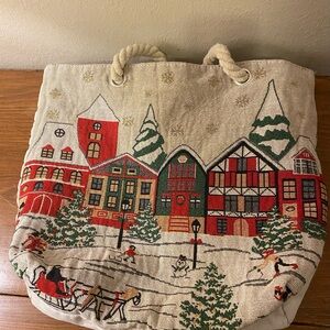 Holiday Village Tapestry Canvas Tote Bag